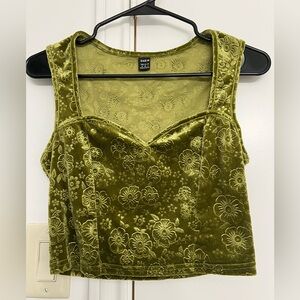 Green Floral Velvet Crop Top